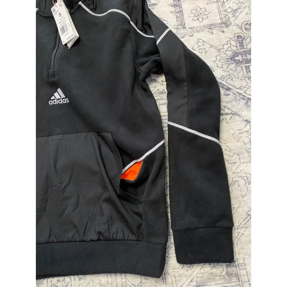 New Adidas Mens Black‎ Multi-Sport 1/4 Zip Polar Fleece Sweatshirt Small HL6914